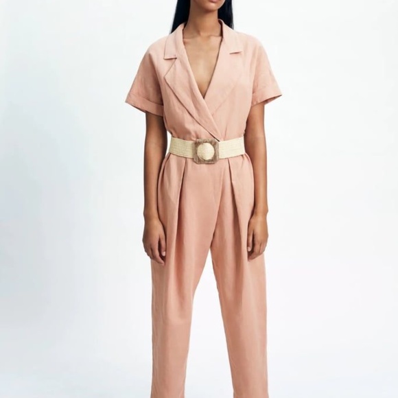 Zara Pink Linen Belted Jumpsuit - Picture 3 of 3